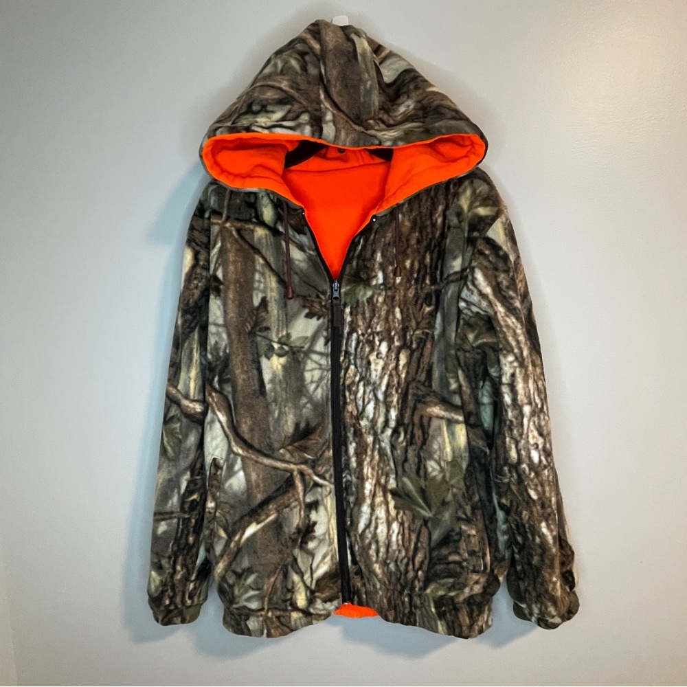 Men's Camouflage Reversible Fleece Jacket Hunting Orange 2XL